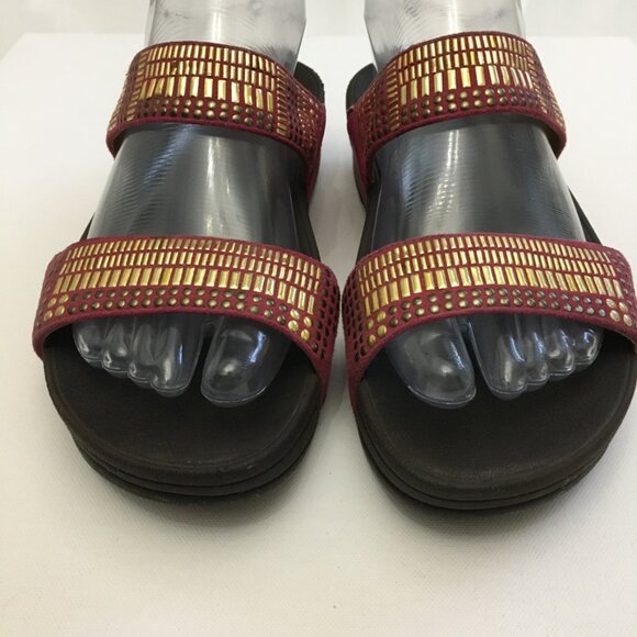 Fitflop Pink Gold Azteck Chada Womens 37 EU/ 6 US Slide Slip On Leather Rubber - Picture 2 of 16